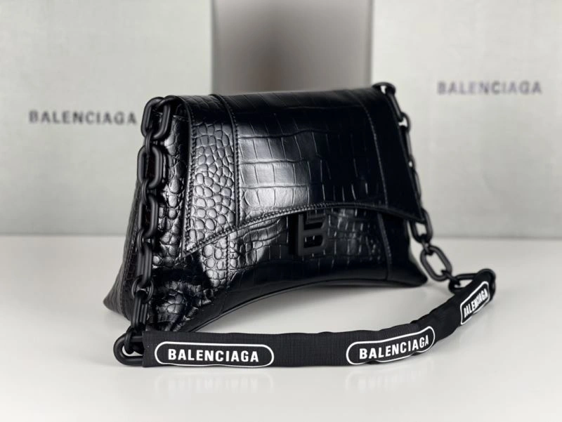 Lightweight Balenciaga Downtown Chain Shoulder Bag in Black Crocodile Leather 72574