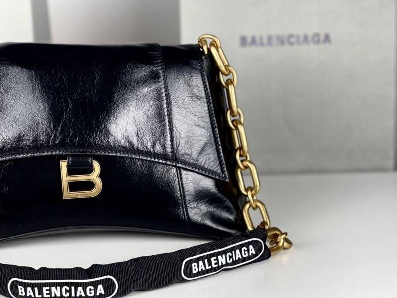 Casual Balenciaga Downtown Chain Shoulder Bag in Black Gold Wax Leather 72578