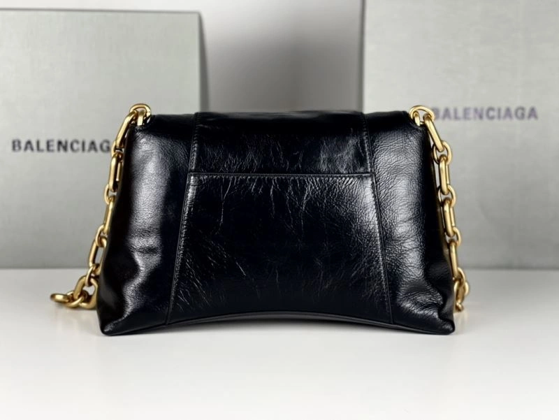 Casual Balenciaga Downtown Chain Shoulder Bag in Black Gold Wax Leather 72578