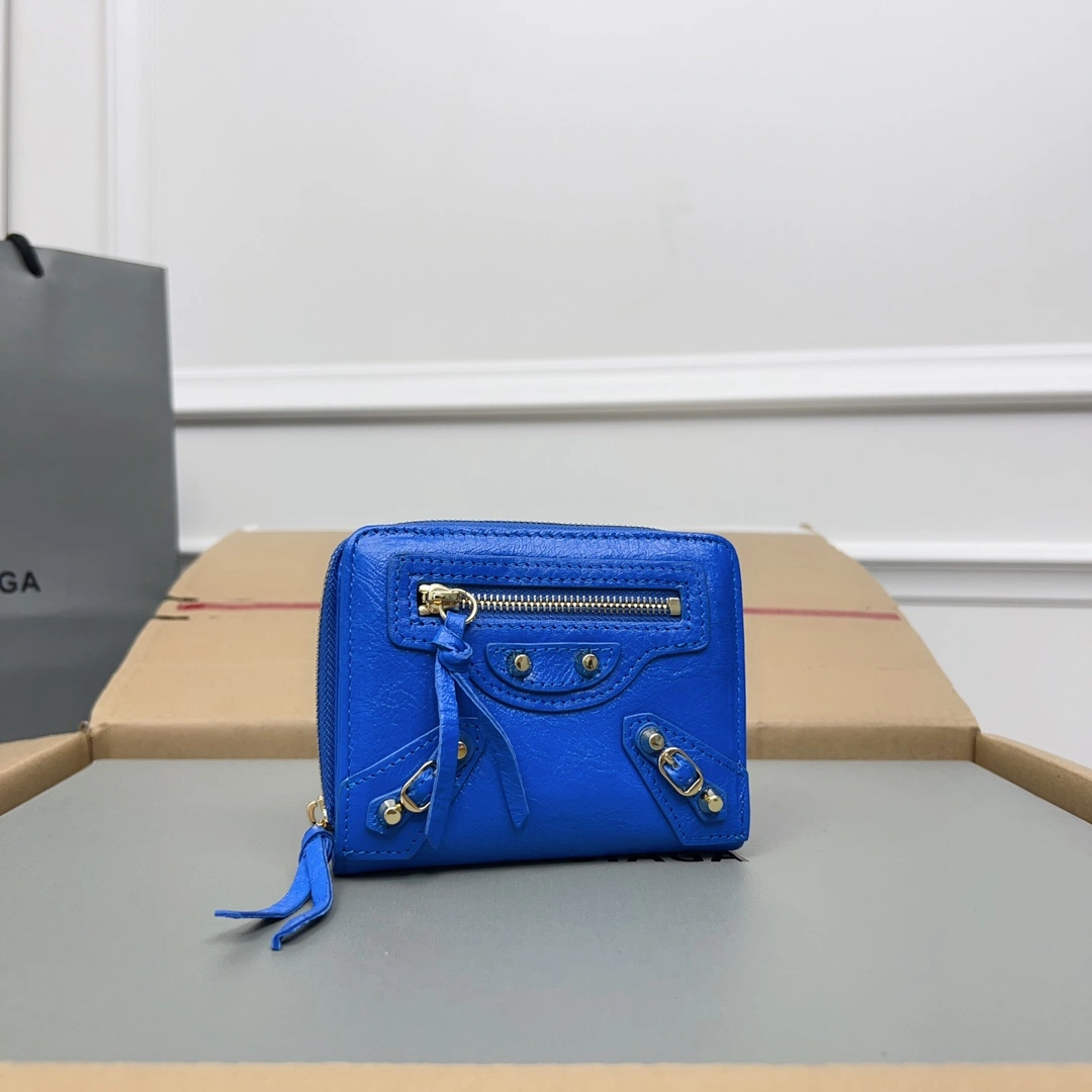 Balenciaga Electric Blue Retro Crackle Leather Wallet OdorResistant 60840