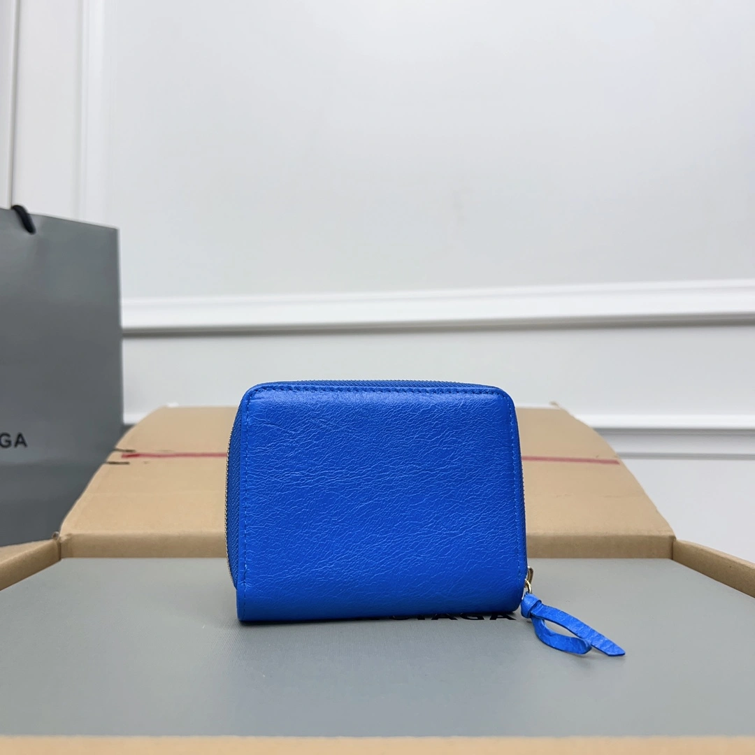 Balenciaga Electric Blue Retro Crackle Leather Wallet OdorResistant 60840