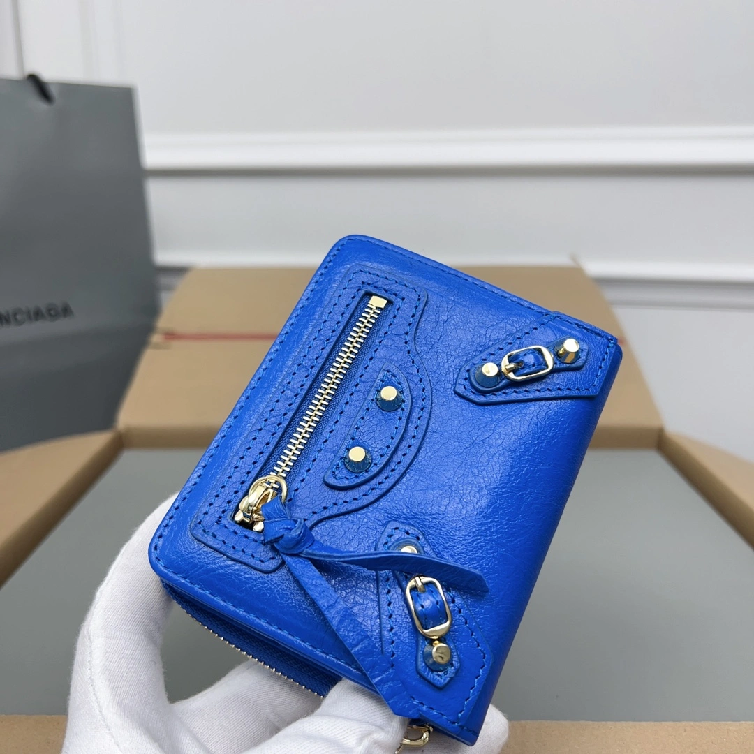 Balenciaga Electric Blue Retro Crackle Leather Wallet OdorResistant 60840