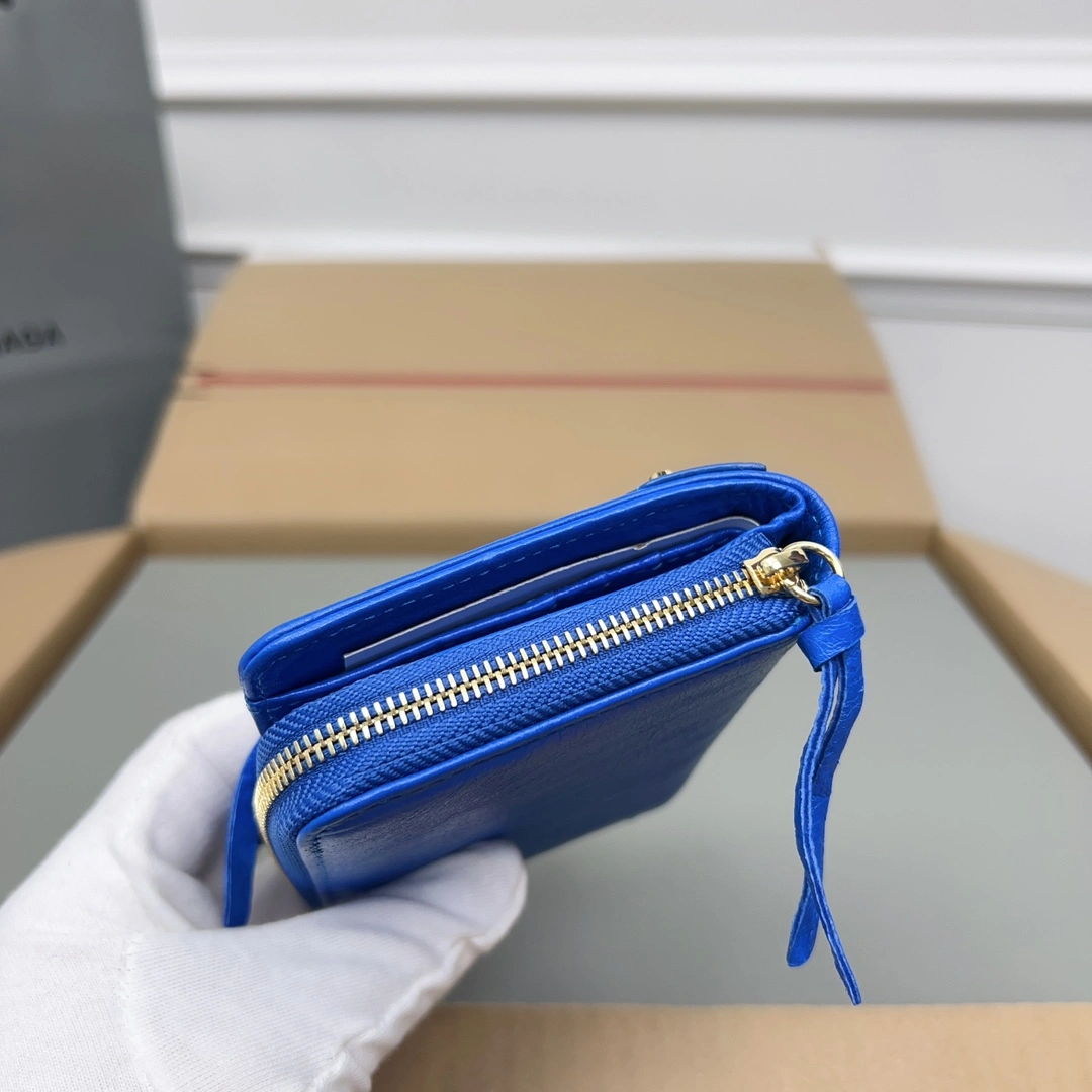 Balenciaga Electric Blue Retro Crackle Leather Wallet OdorResistant 60840