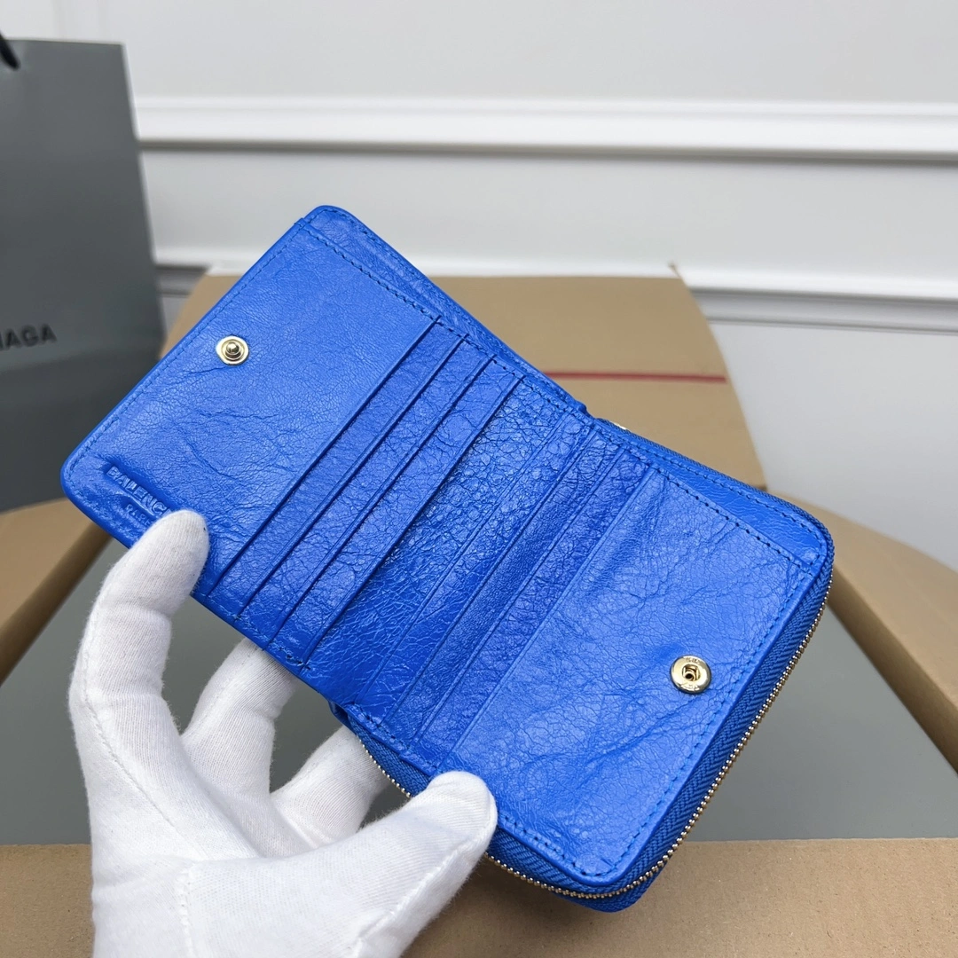 Balenciaga Electric Blue Retro Crackle Leather Wallet OdorResistant 60840