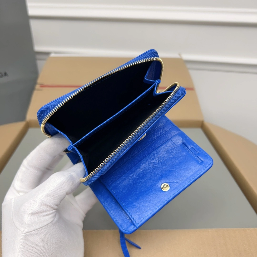 Balenciaga Electric Blue Retro Crackle Leather Wallet OdorResistant 60840