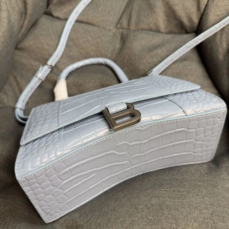 MoistureWicking Balenciaga Fog Blue Crocodile Hourglass Bag with Silver Buckle 70048