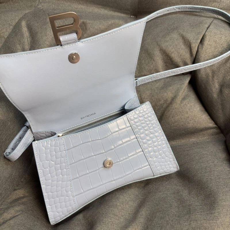 MoistureWicking Balenciaga Fog Blue Crocodile Hourglass Bag with Silver Buckle 70048