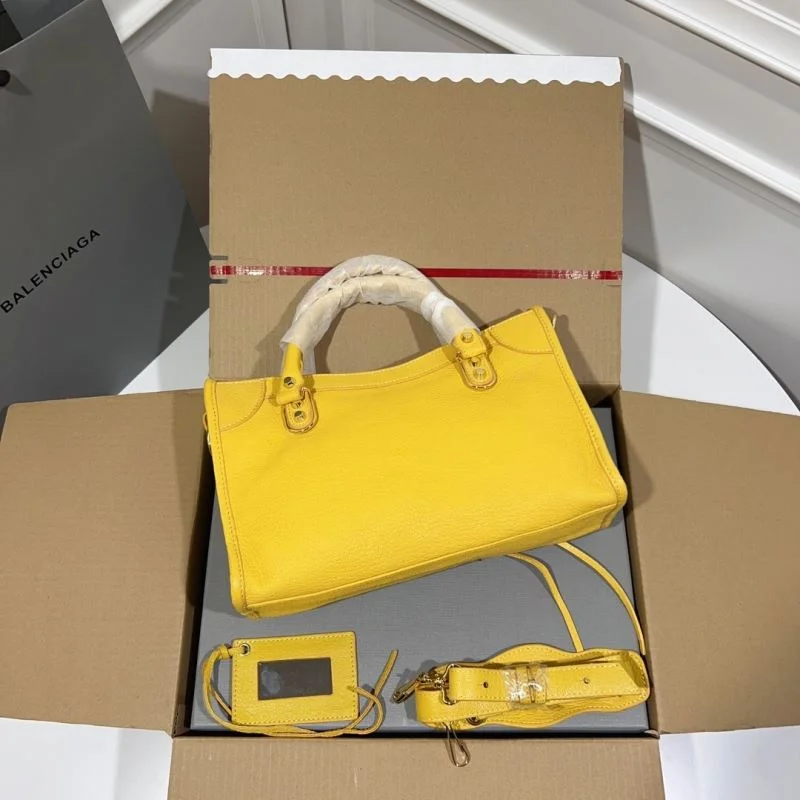 Versatile Balenciaga Goat Leather Motorcycle Bag - Gold Buckle Yellow 30cm 38326