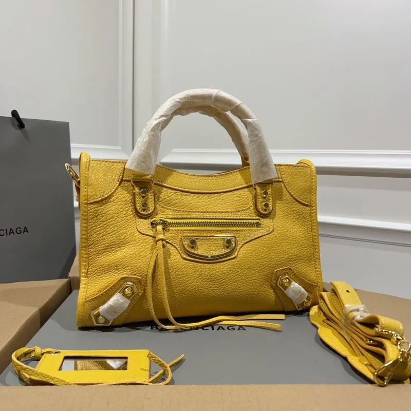 Versatile Balenciaga Goat Leather Motorcycle Bag - Gold Buckle Yellow 30cm 38326
