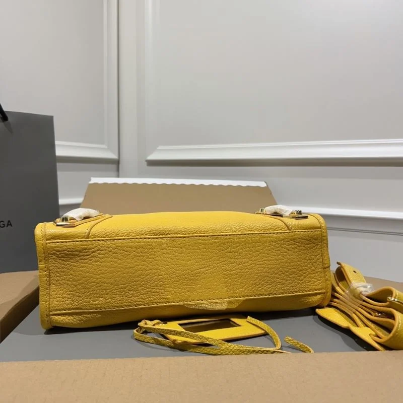 Versatile Balenciaga Goat Leather Motorcycle Bag - Gold Buckle Yellow 30cm 38326