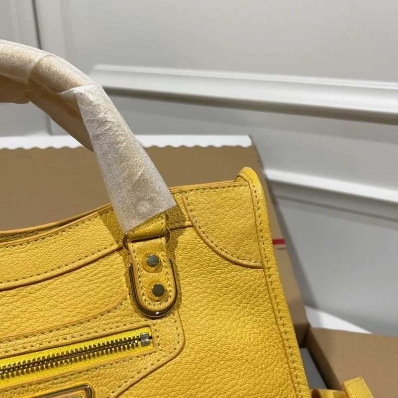 Versatile Balenciaga Goat Leather Motorcycle Bag - Gold Buckle Yellow 30cm 38326