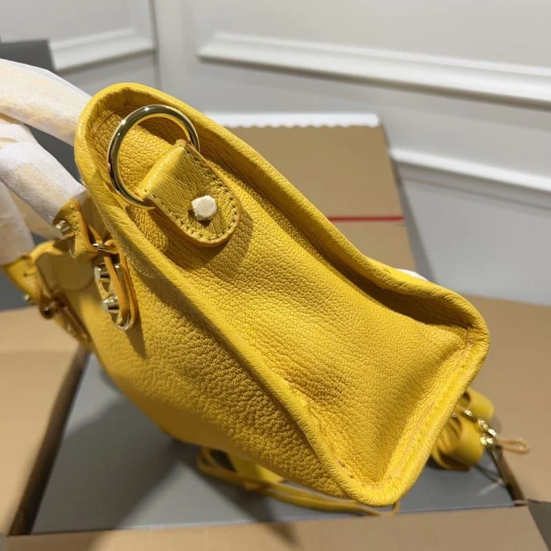 Versatile Balenciaga Goat Leather Motorcycle Bag - Gold Buckle Yellow 30cm 38326