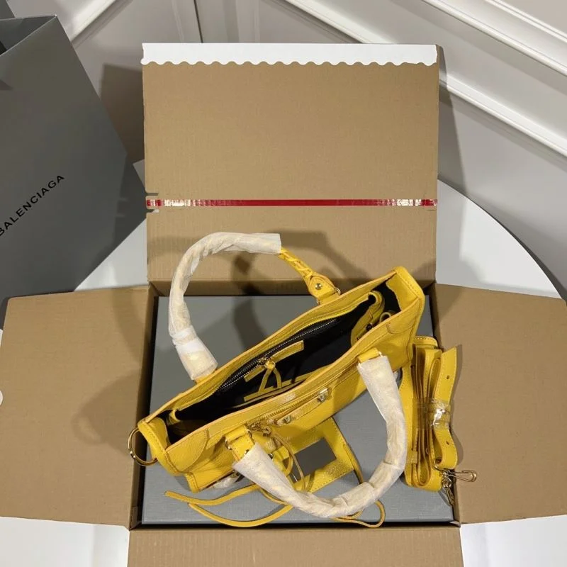 Versatile Balenciaga Goat Leather Motorcycle Bag - Gold Buckle Yellow 30cm 38326