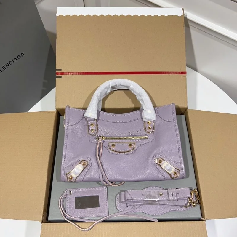Balenciaga Goat Leather Motorcycle Bag - Purple Gold Buckle Functional 38313