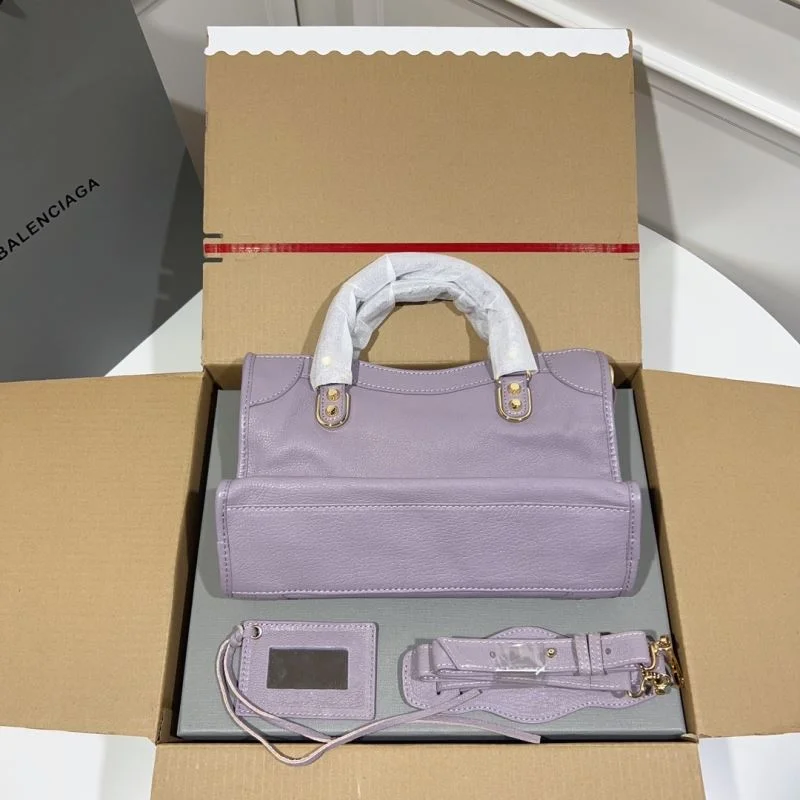 Balenciaga Goat Leather Motorcycle Bag - Purple Gold Buckle Functional 38313