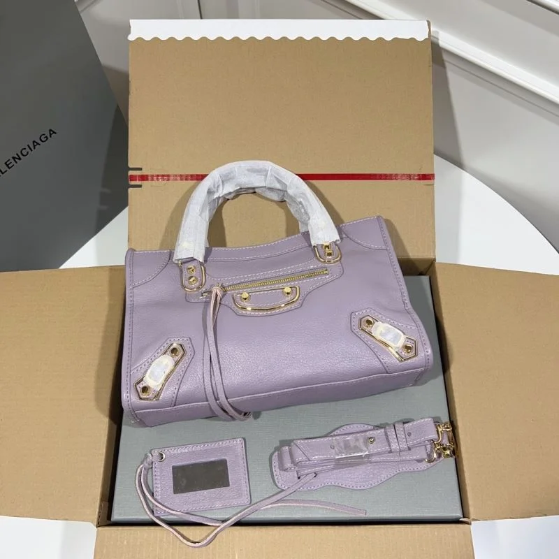 Balenciaga Goat Leather Motorcycle Bag - Purple Gold Buckle Functional 38313