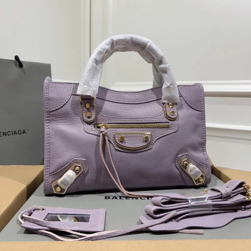 Balenciaga Goat Leather Motorcycle Bag - Purple Gold Buckle Functional 38313