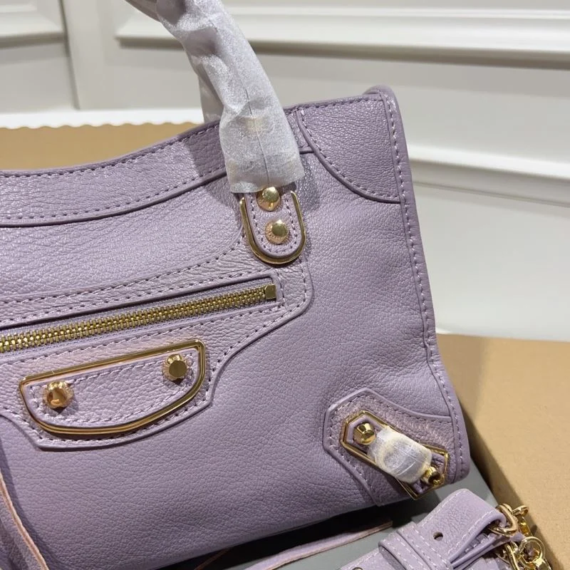 Balenciaga Goat Leather Motorcycle Bag - Purple Gold Buckle Functional 38313