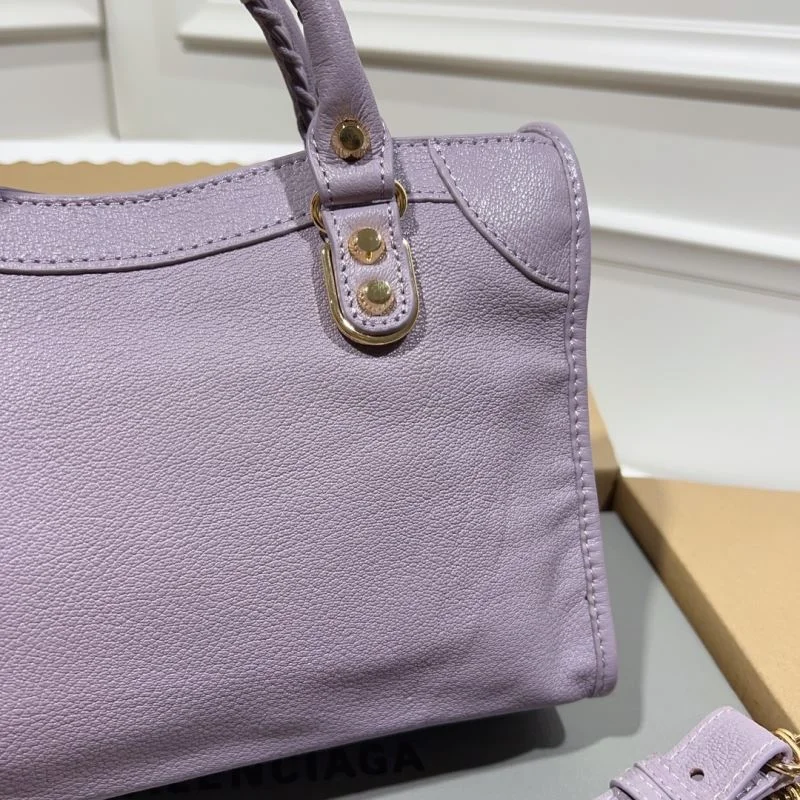 Balenciaga Goat Leather Motorcycle Bag - Purple Gold Buckle Functional 38313