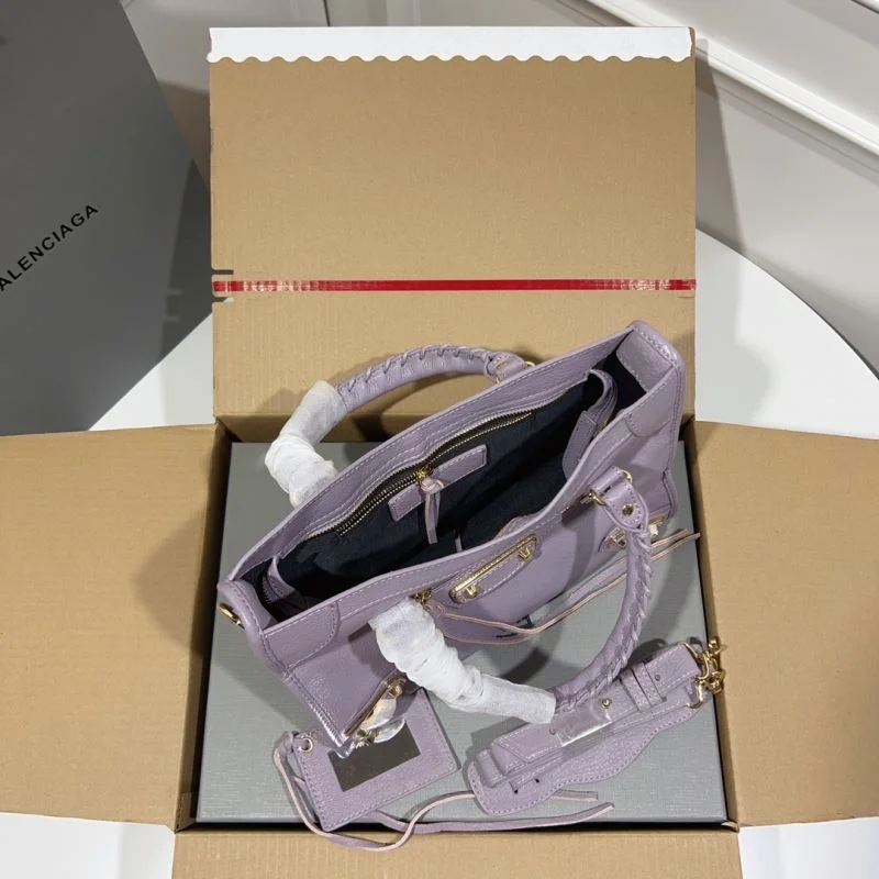Balenciaga Goat Leather Motorcycle Bag - Purple Gold Buckle Functional 38313