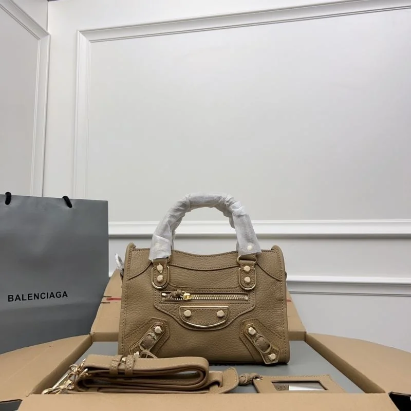 Trendsetting Balenciaga Gold Buckle Apricot Goat Leather Motorcycle Bag - 23cm 38289