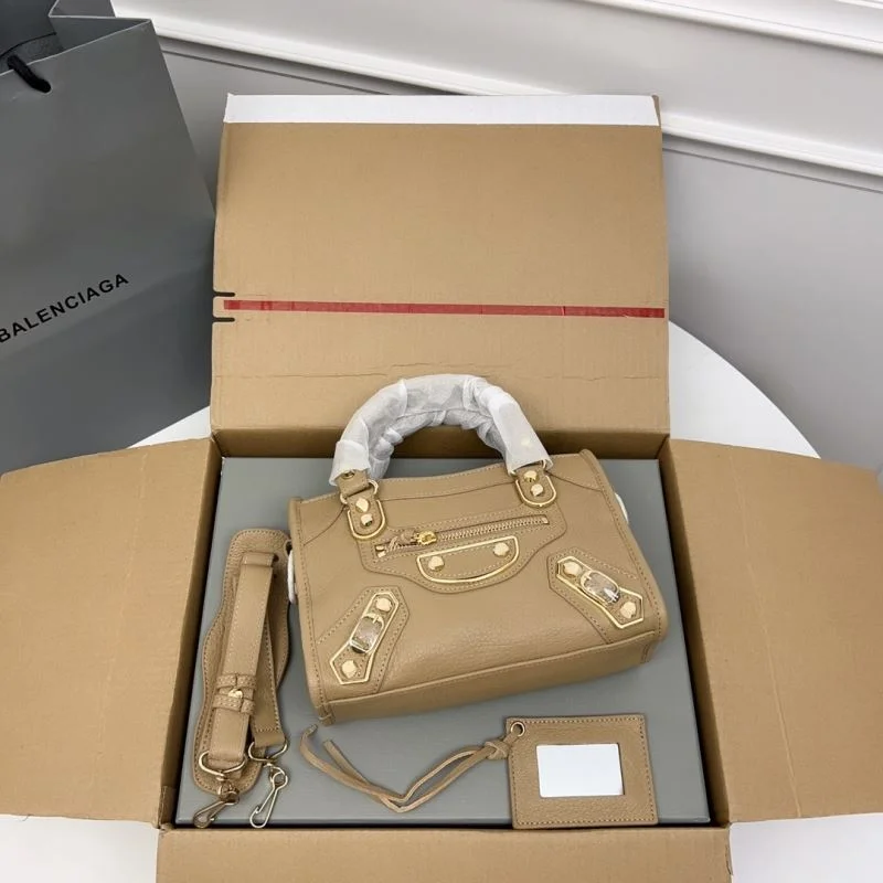 Trendsetting Balenciaga Gold Buckle Apricot Goat Leather Motorcycle Bag - 23cm 38289