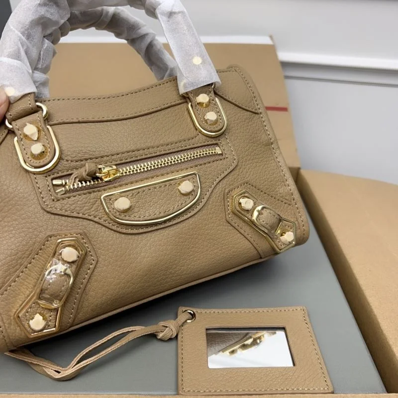 Trendsetting Balenciaga Gold Buckle Apricot Goat Leather Motorcycle Bag - 23cm 38289