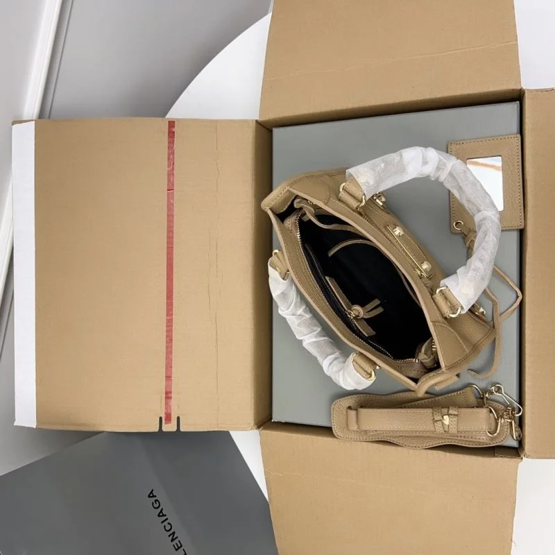 Trendsetting Balenciaga Gold Buckle Apricot Goat Leather Motorcycle Bag - 23cm 38289