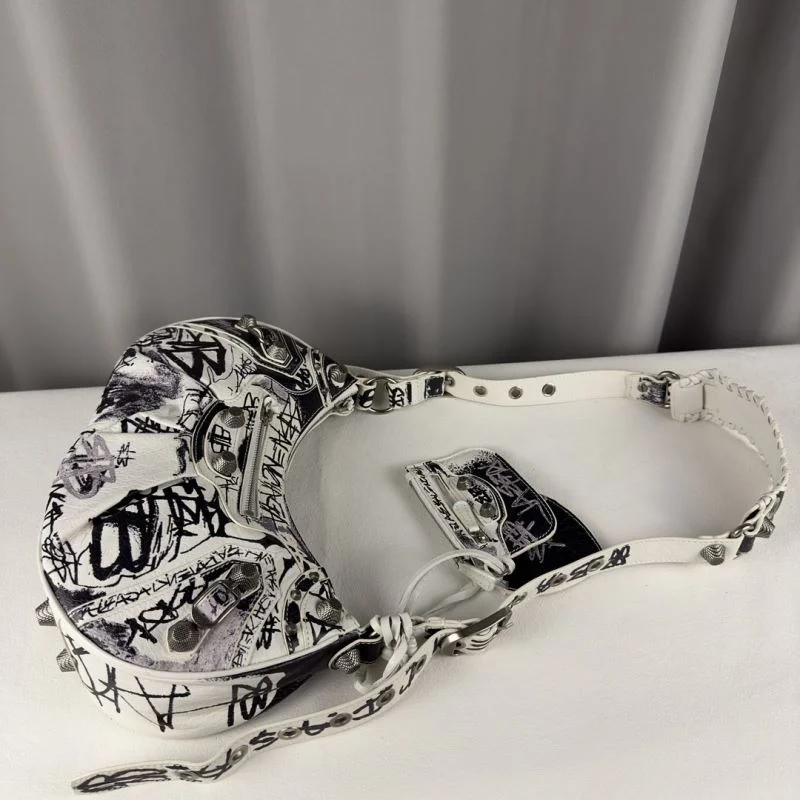 Efficient Balenciaga Graffiti Le Cagole Half-Moon Crossbody Bag 38333