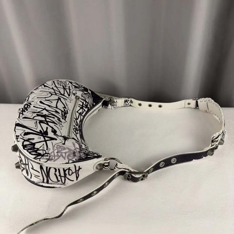 Efficient Balenciaga Graffiti Le Cagole Half-Moon Crossbody Bag 38333