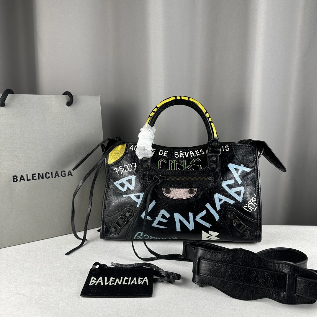 Balenciaga Graffiti Mini City Bag - Handcrafted Lambskin Delight Compact 60996