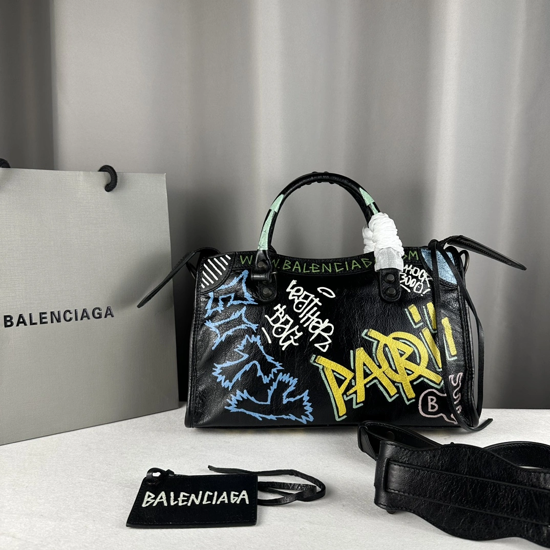 Balenciaga Graffiti Mini City Bag - Handcrafted Lambskin Delight Compact 60996