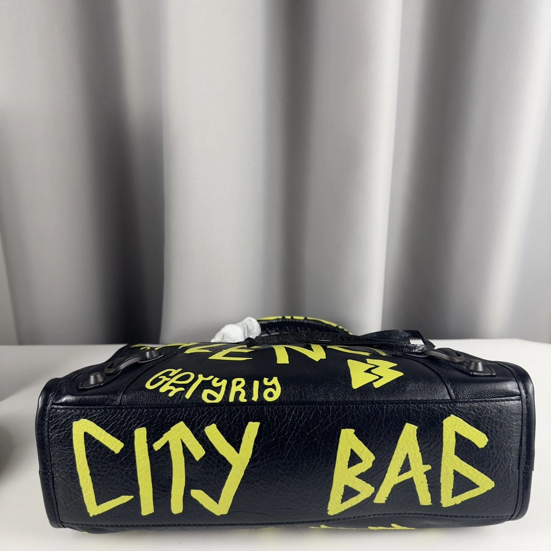 Breathable Balenciaga Graffiti Mini City Sheepskin Handmade Bag 61009
