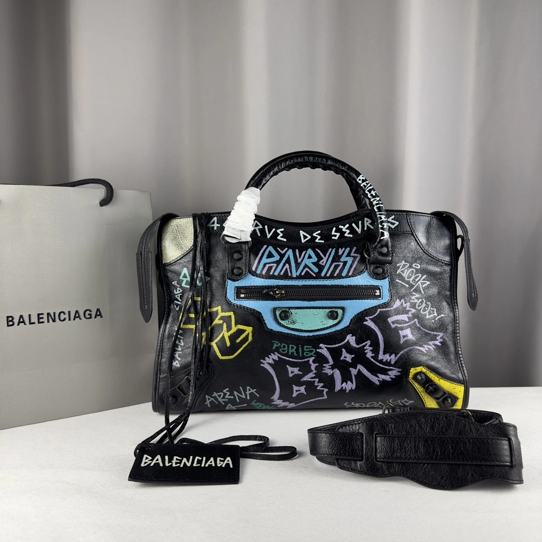 Balenciaga Graffiti Mini City Sheepskin Handmade Bag Snug 61005