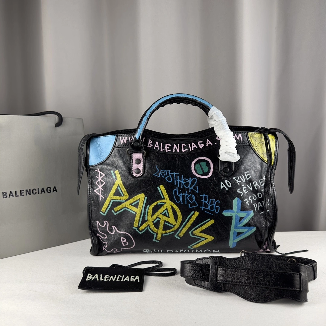 Balenciaga Graffiti Mini City Sheepskin Handmade Bag Snug 61005