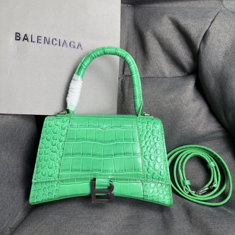 Balenciaga Grass Green Crocodile Pattern Hourglass Bag with Silver Buckle NewStyle 75281