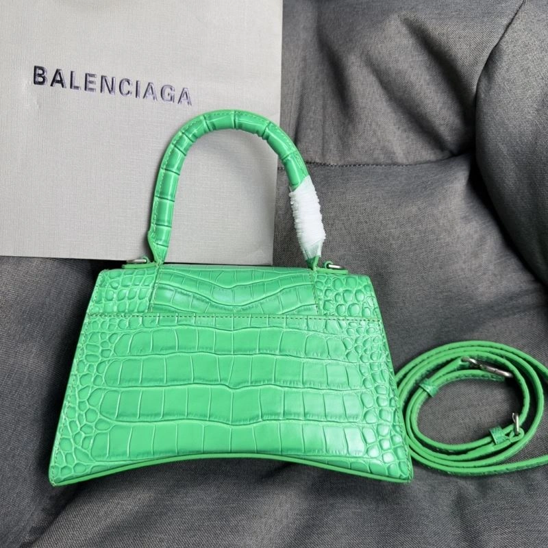 Balenciaga Grass Green Crocodile Pattern Hourglass Bag with Silver Buckle NewStyle 75281