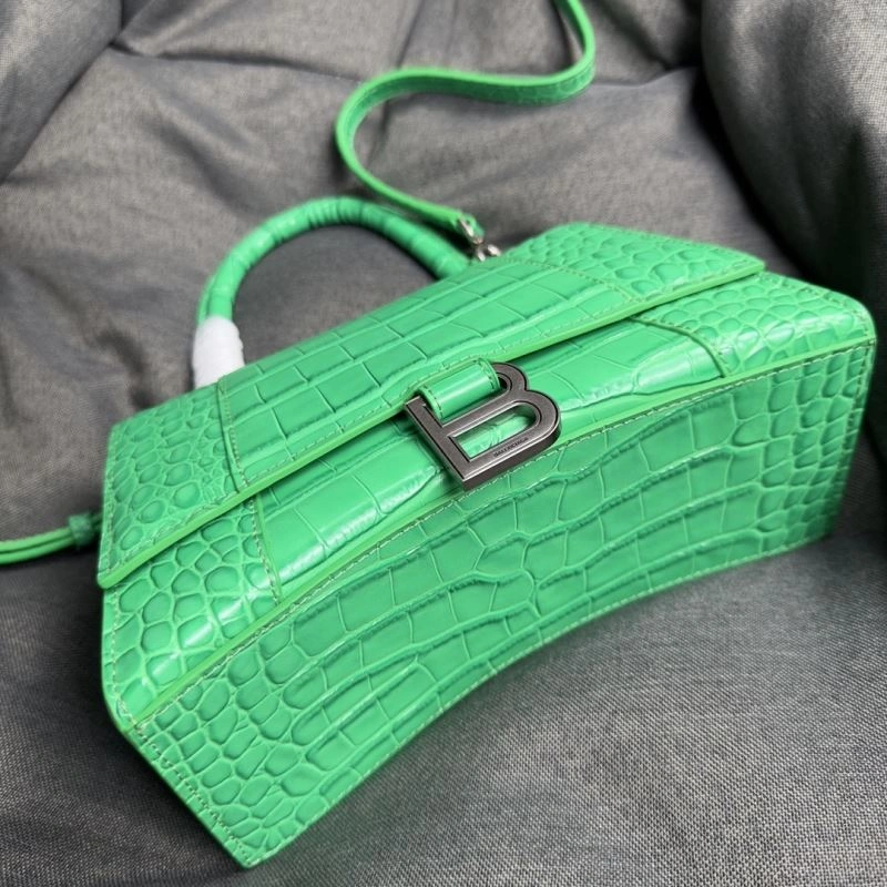 Balenciaga Grass Green Crocodile Pattern Hourglass Bag with Silver Buckle NewStyle 75281