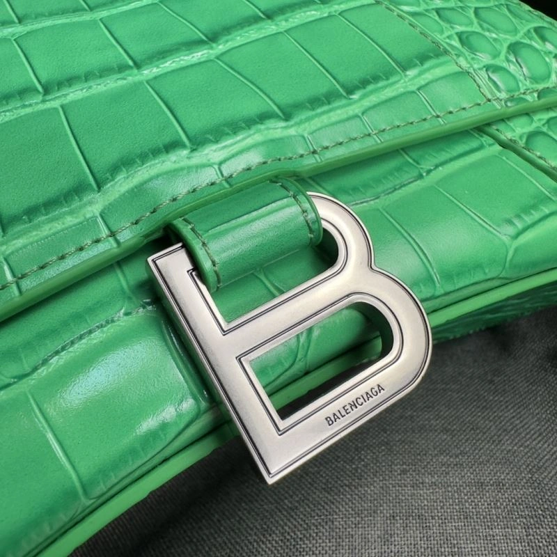 Balenciaga Grass Green Crocodile Pattern Hourglass Bag with Silver Buckle NewStyle 75281