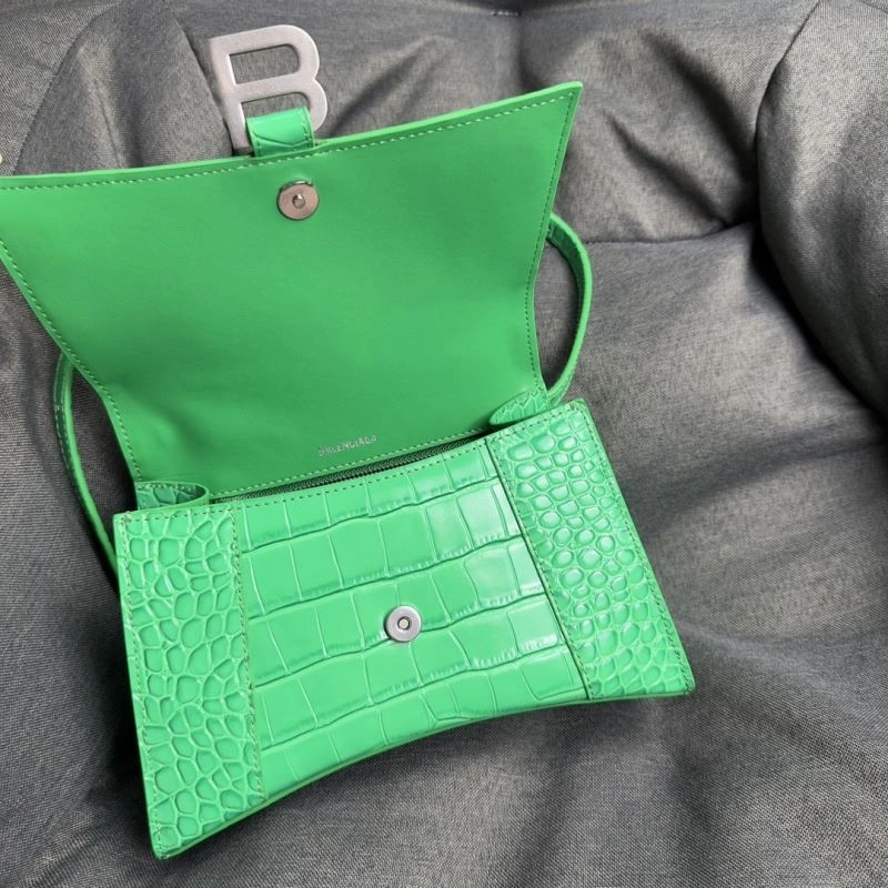 Balenciaga Grass Green Crocodile Pattern Hourglass Bag with Silver Buckle NewStyle 75281