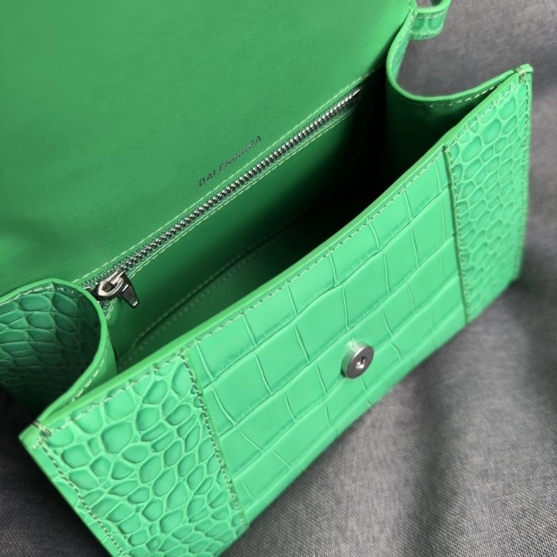Balenciaga Grass Green Crocodile Pattern Hourglass Bag with Silver Buckle NewStyle 75281