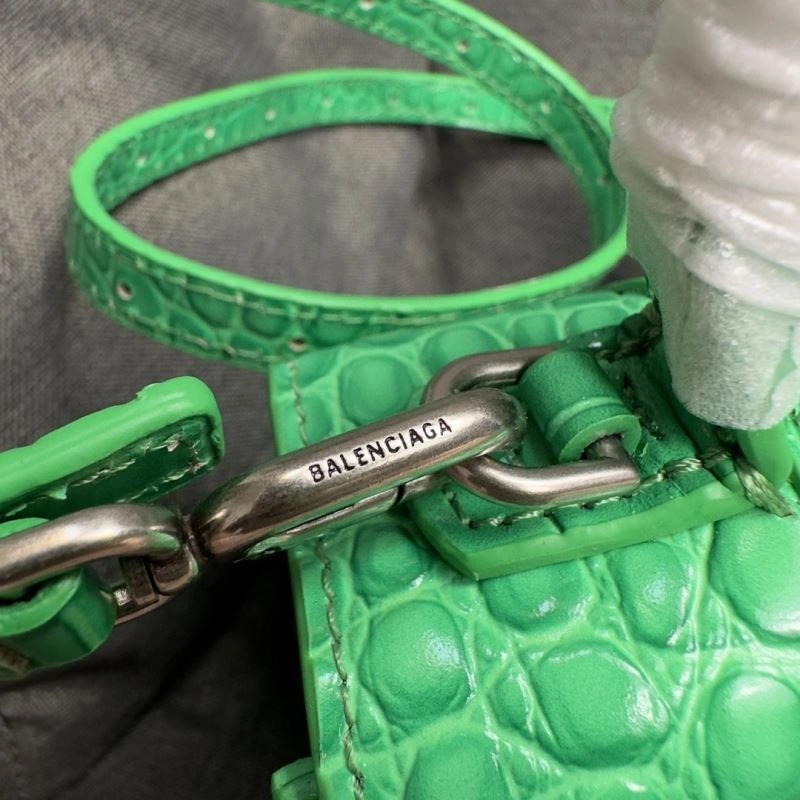 Balenciaga Grass Green Crocodile Pattern Hourglass Bag with Silver Buckle NewStyle 75281