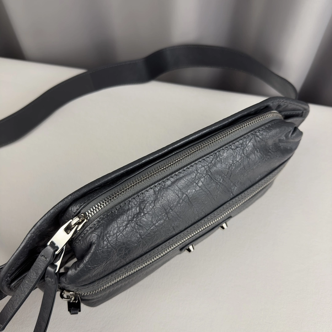 Balenciaga Gray Cracked Lambskin Motorcycle Chest Bag Upgraded 60848