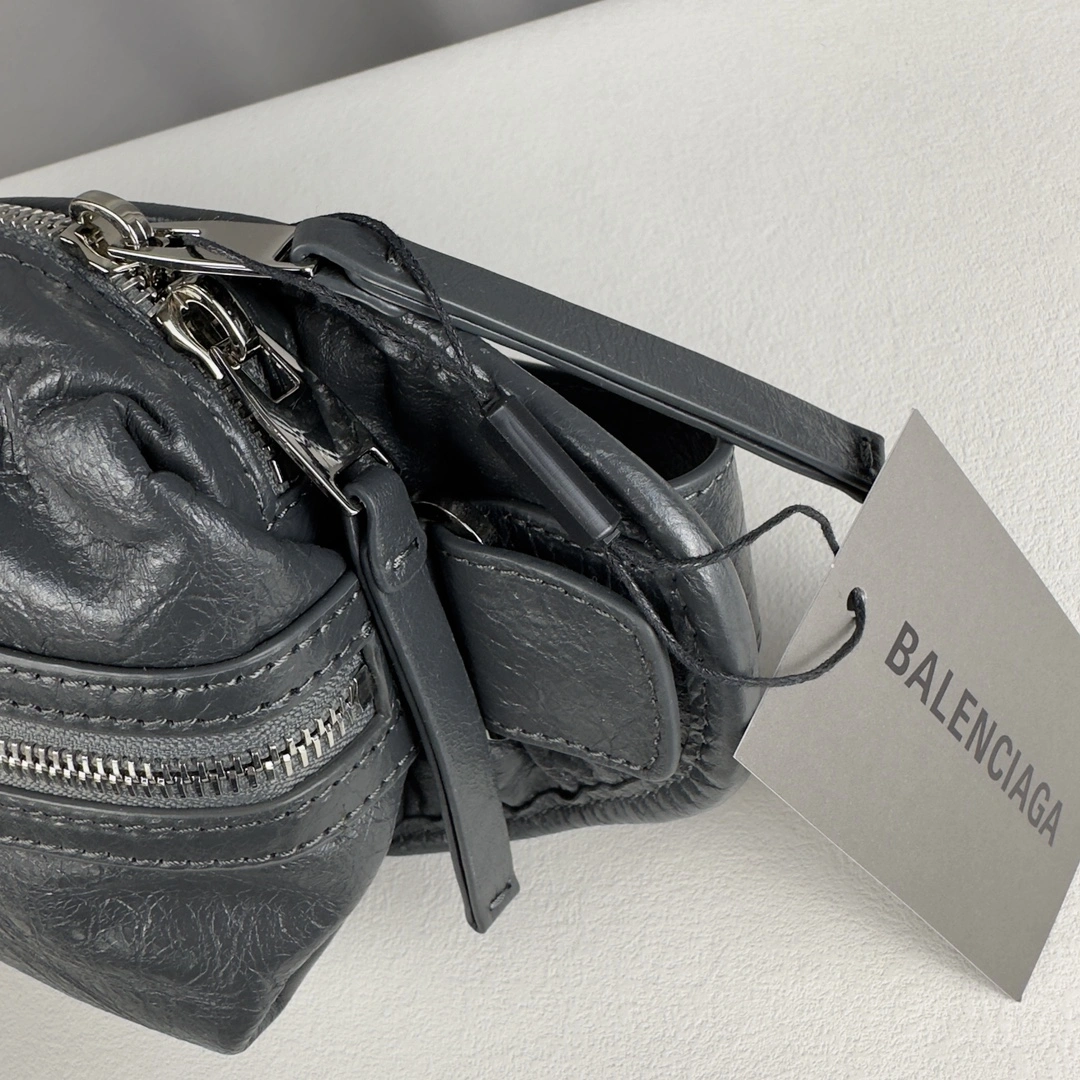 Balenciaga Gray Cracked Lambskin Motorcycle Chest Bag Upgraded 60848