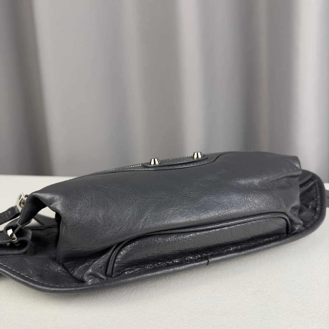 Balenciaga Gray Cracked Lambskin Motorcycle Chest Bag Upgraded 60848