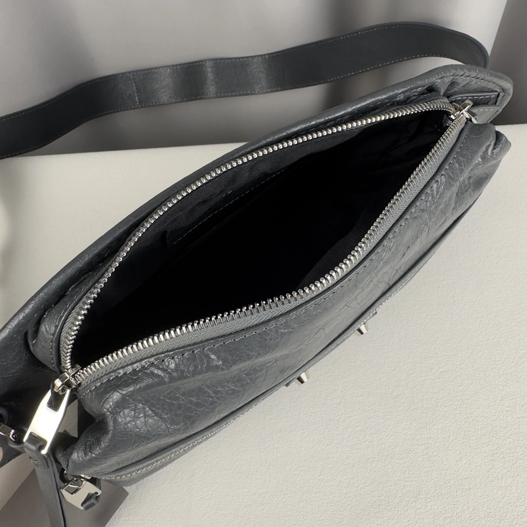 Balenciaga Gray Cracked Lambskin Motorcycle Chest Bag Upgraded 60848