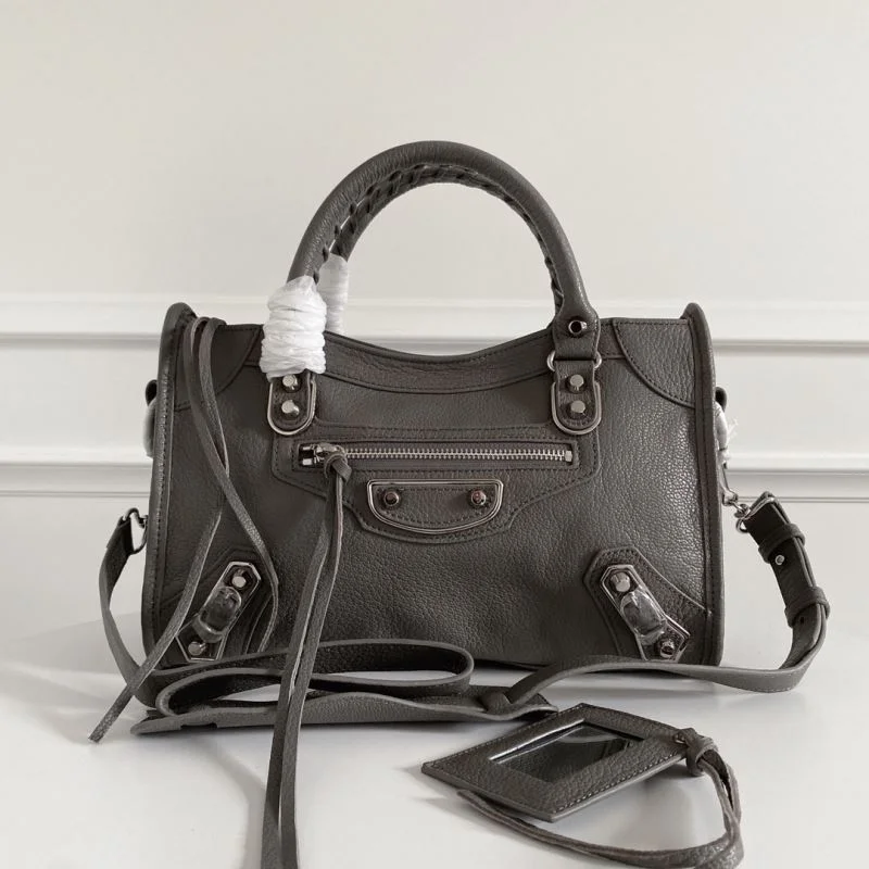 Balenciaga Gray Goatskin Motorcycle Bag with Silver Studs Comfortable 38322