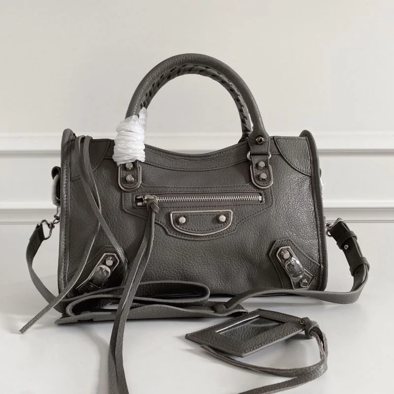 Balenciaga Gray Goatskin Motorcycle Bag with Silver Studs Comfortable 38322