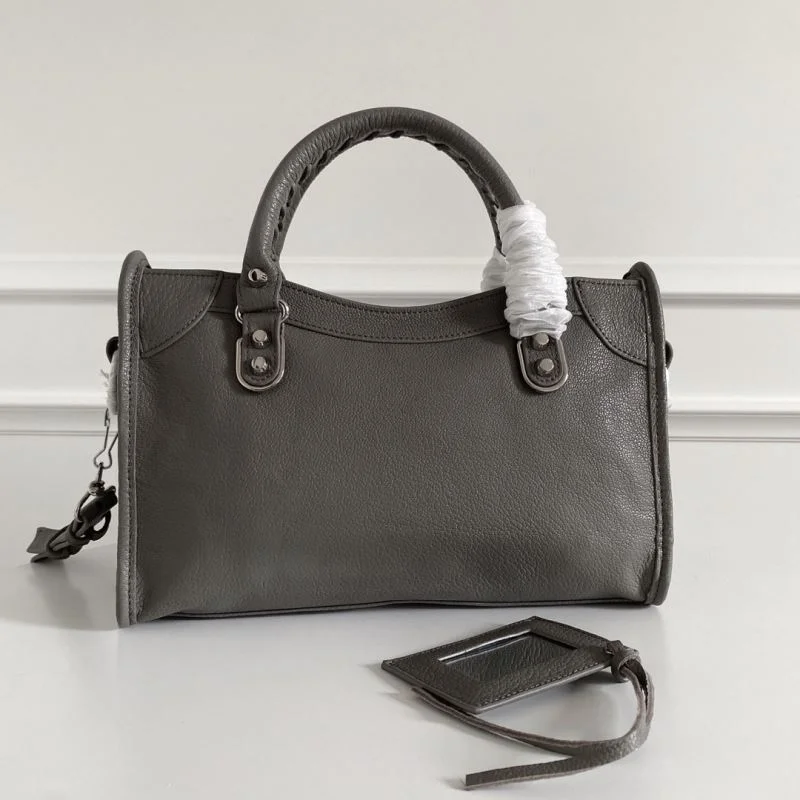 Balenciaga Gray Goatskin Motorcycle Bag with Silver Studs Comfortable 38322