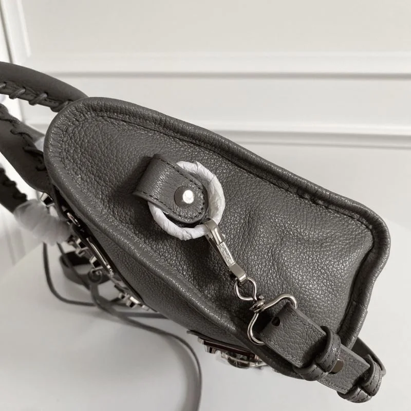 Balenciaga Gray Goatskin Motorcycle Bag with Silver Studs Comfortable 38322